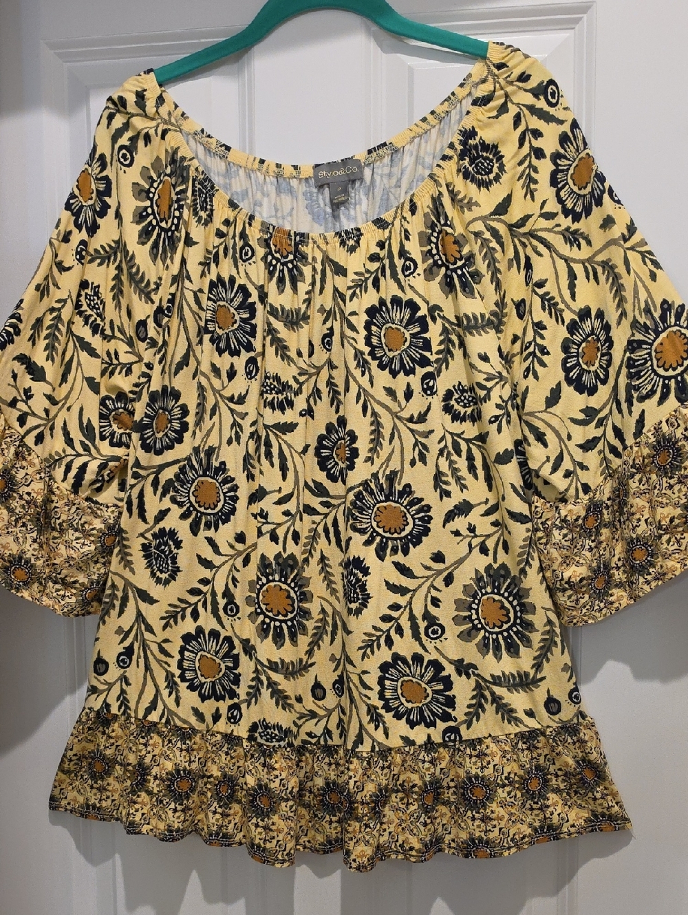 Style And Co Yellow Floral Peasant Flounce Top 2x Stunning Colors